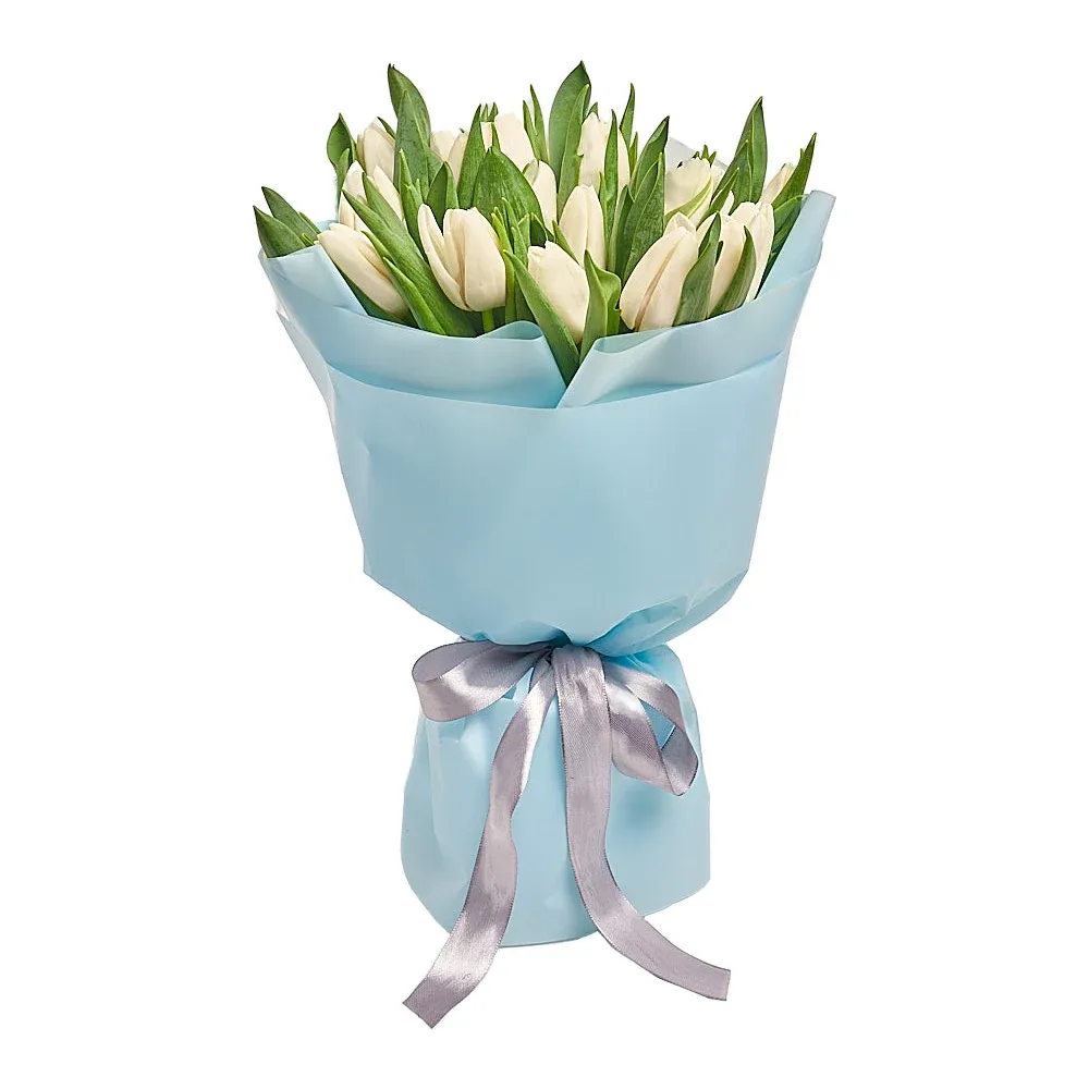 25 белых тюльпанов