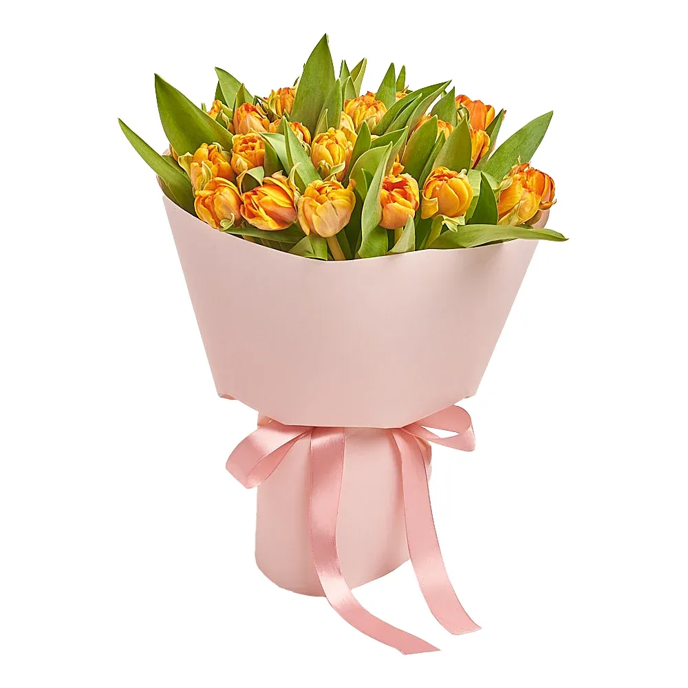 25 оранжевых пионовидных тюльпанов