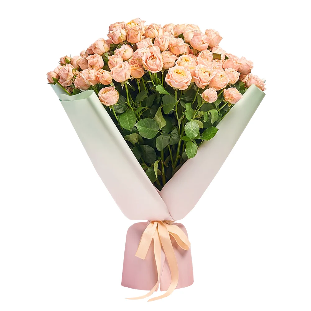 25 персиковых пионовидных роз