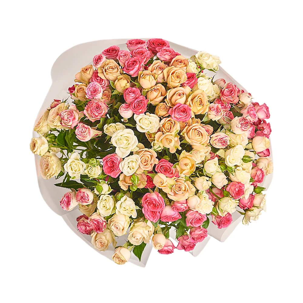 25 разноцветных кустовых роз